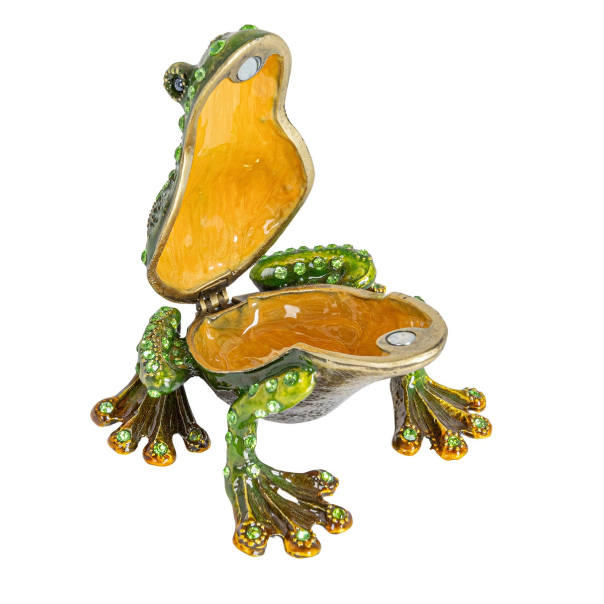 Jeweled Enameled Metal Green Frog Trinket Box