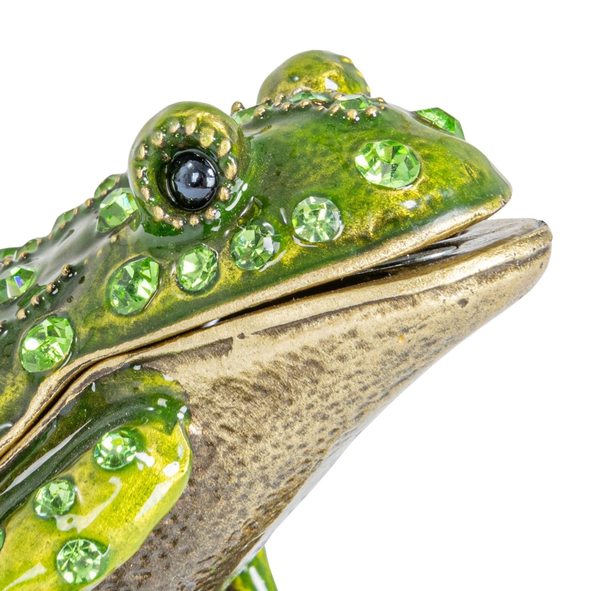 Jeweled Enameled Metal Green Frog Trinket Box