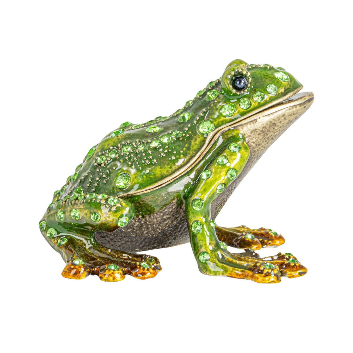 Jeweled Enameled Metal Green Frog Trinket Box