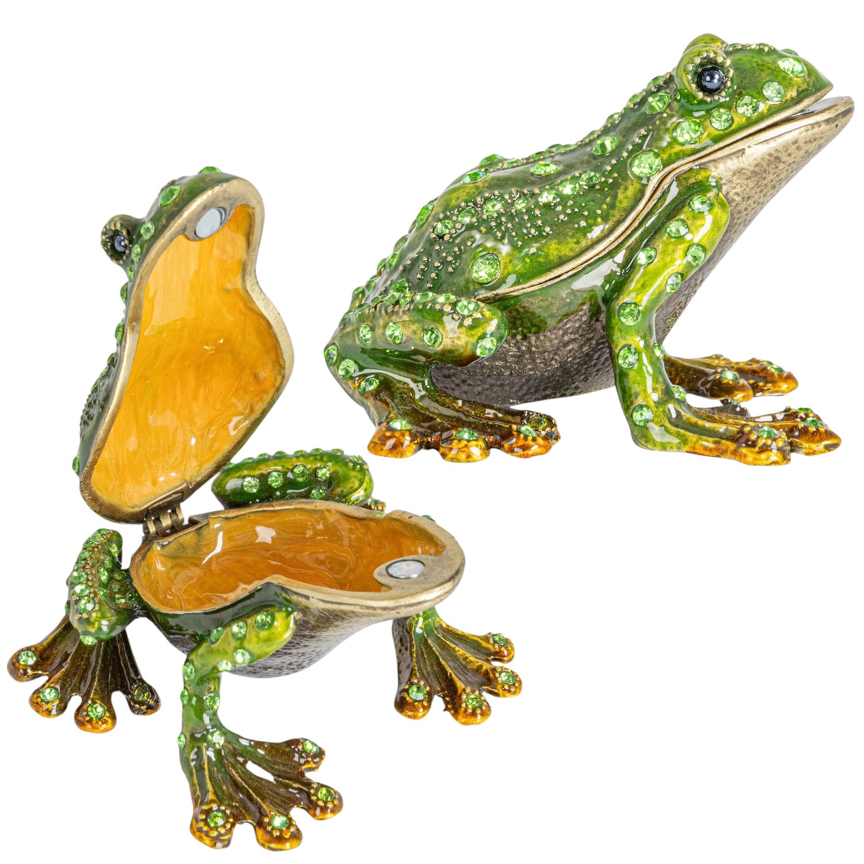 Jeweled Enameled Metal Green Frog Trinket Box