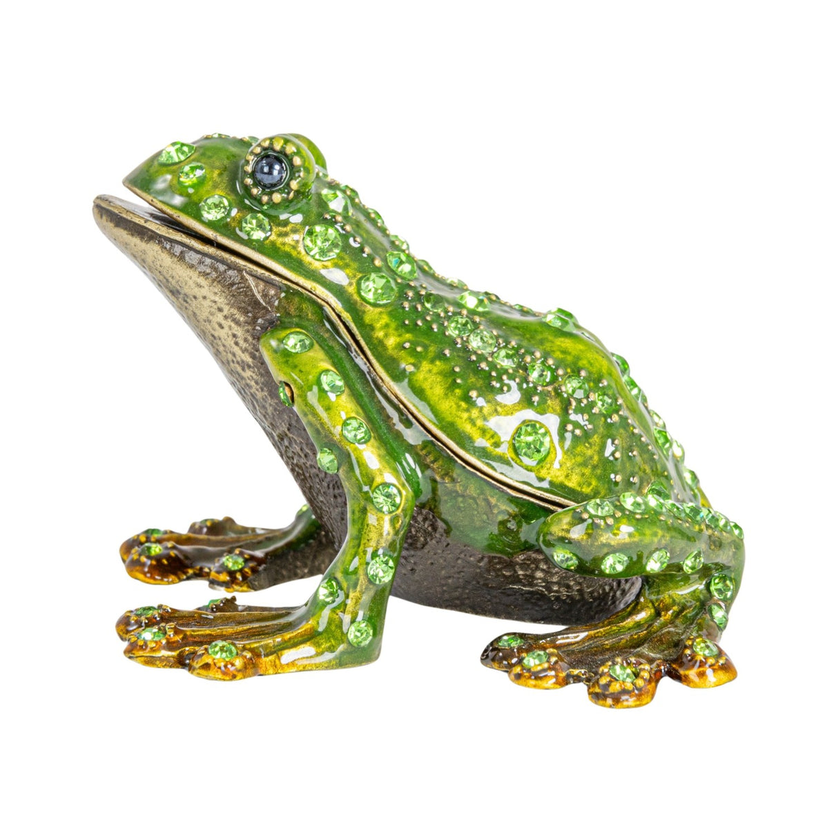 Jeweled Enameled Metal Green Frog Trinket Box