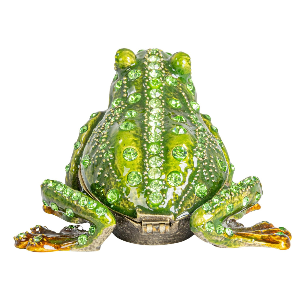 Jeweled Enameled Metal Green Frog Trinket Box