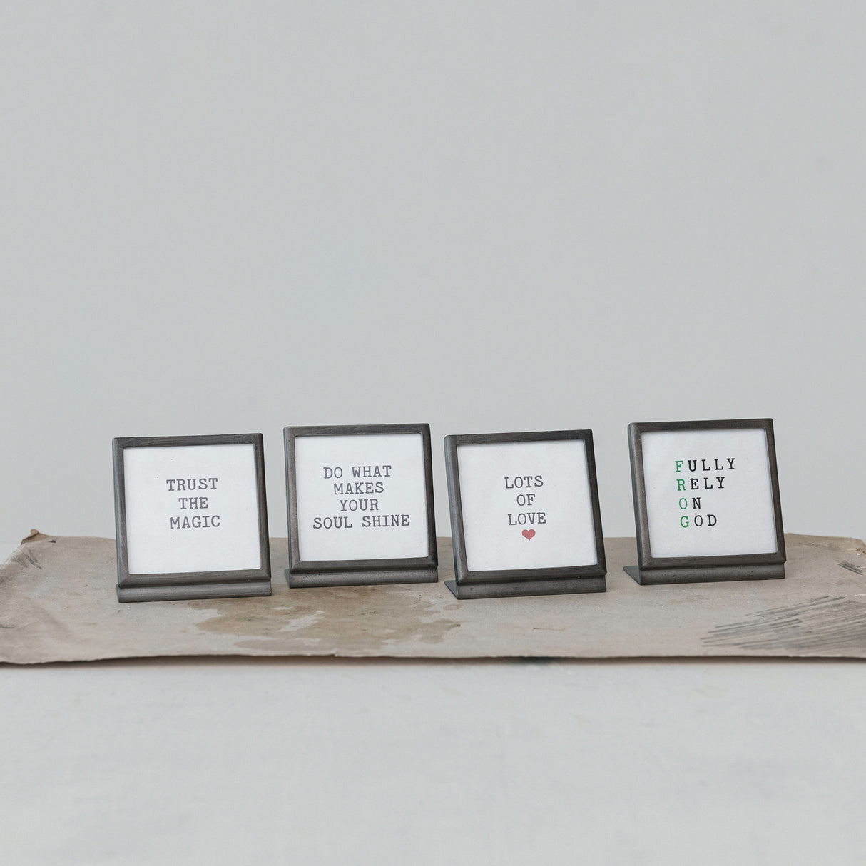 Square Metal & Glass Frame with Easel & Saying | 4 Styles
