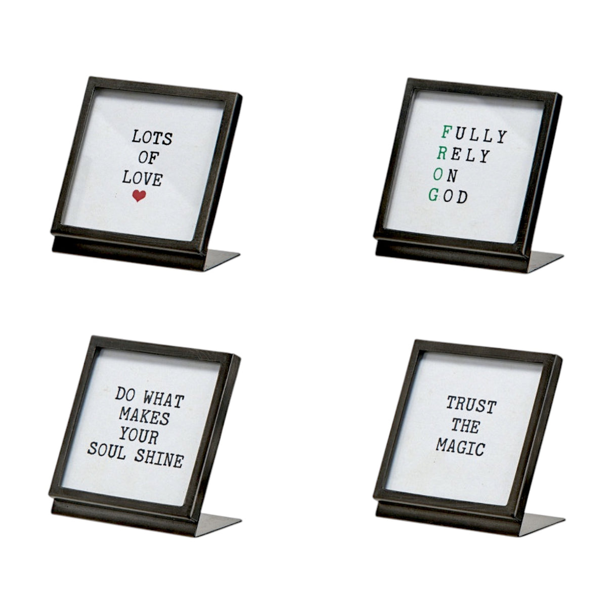 Square Metal & Glass Frame with Easel & Saying | 4 Styles
