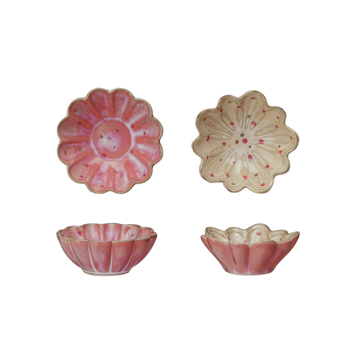 Decorative Stoneware Flower Dish with Hand-Painted Dots & Electroplating