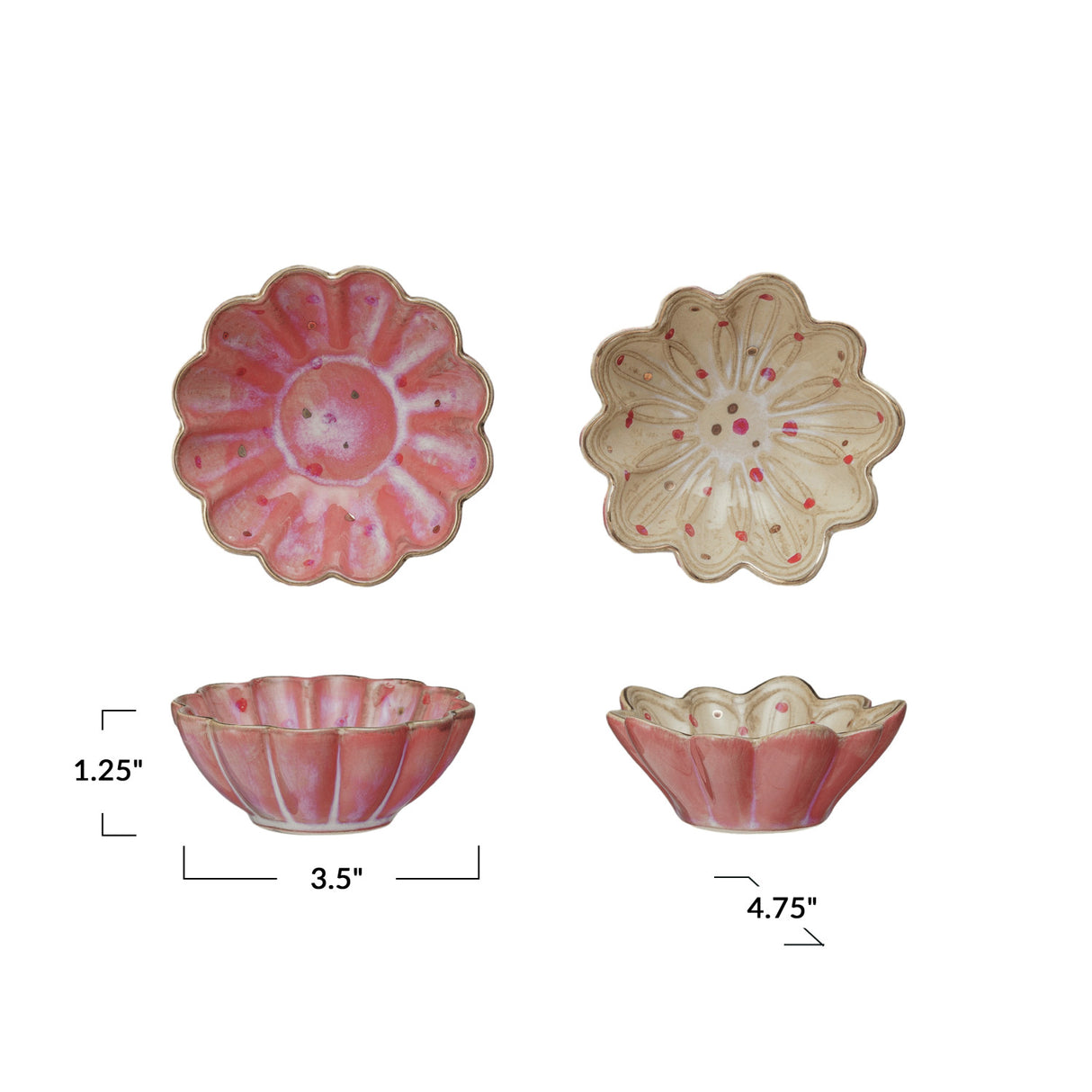 Decorative Stoneware Flower Dish with Hand-Painted Dots & Electroplating