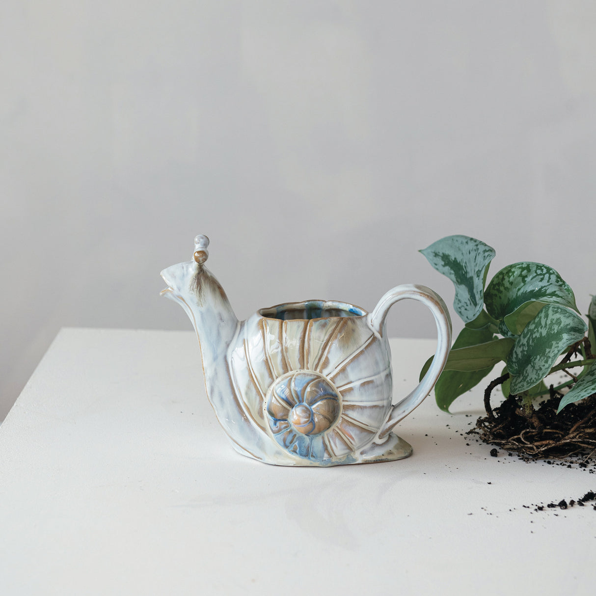 Reactive Glaze Ceramic Snail Watering Can Pitcher