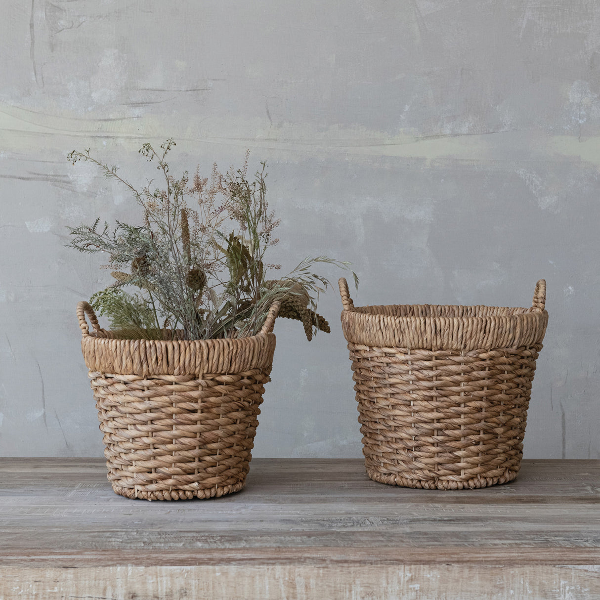 Hand-Woven Water Hyacinth Baskets with Handles | 2 Sizes