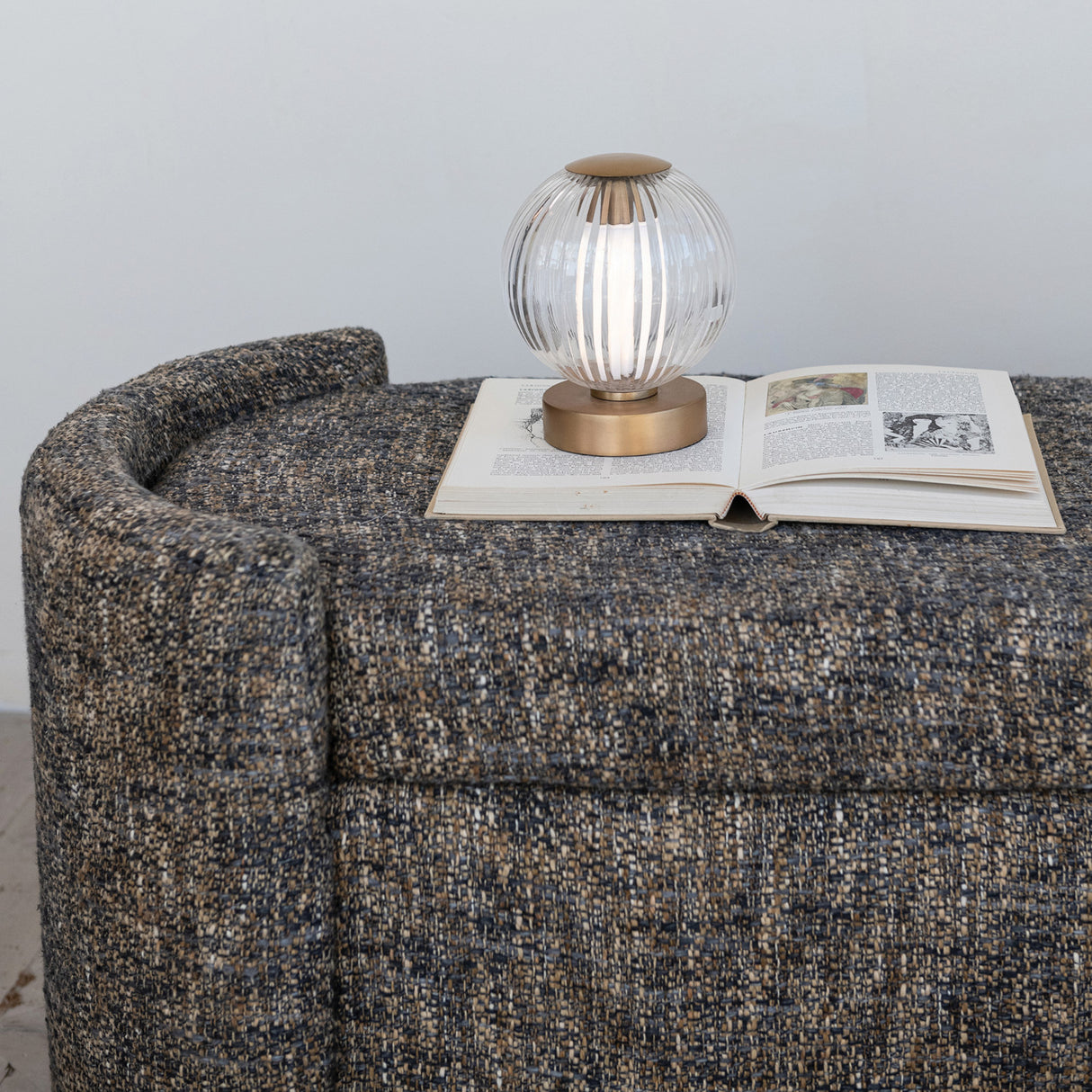 Antique Brass & Pleated Glass Metal LED Touch Lamp | Rechargeable