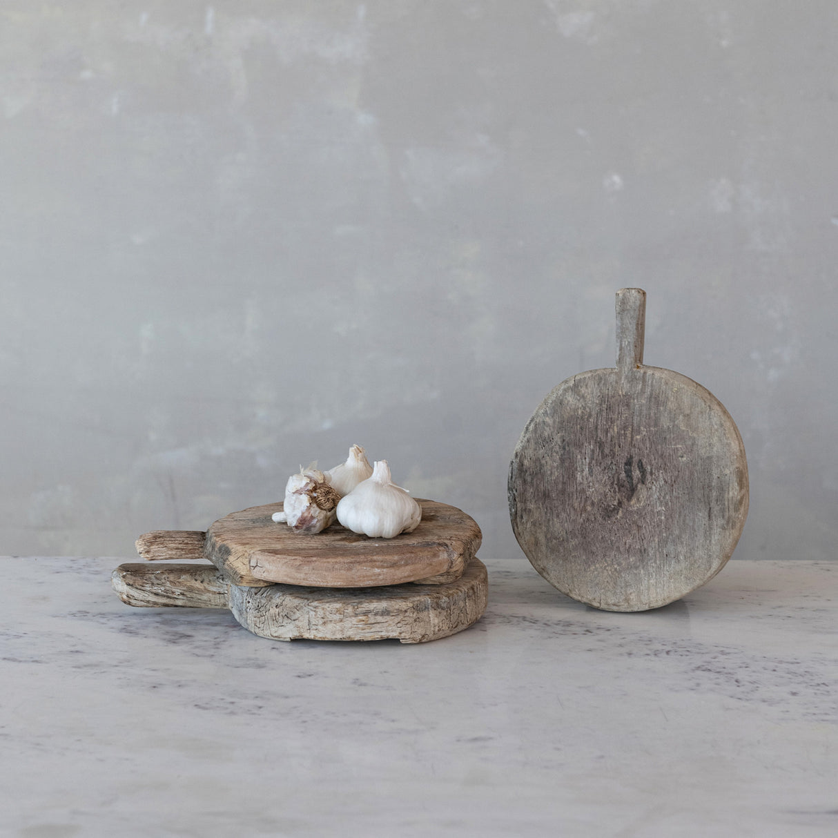 Vintage Bleached Wood Bread Chapati Board with Handle