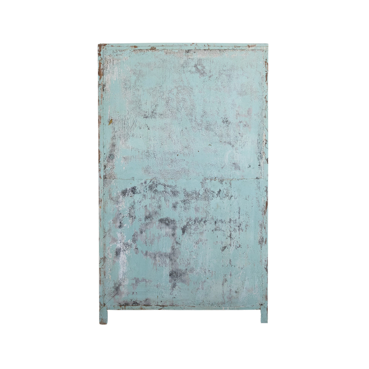 Vintage-Style Distressed Blue Mango Wood & Glass Cabinet | 2-Door Storage with Tin Sides & 3 Shelves