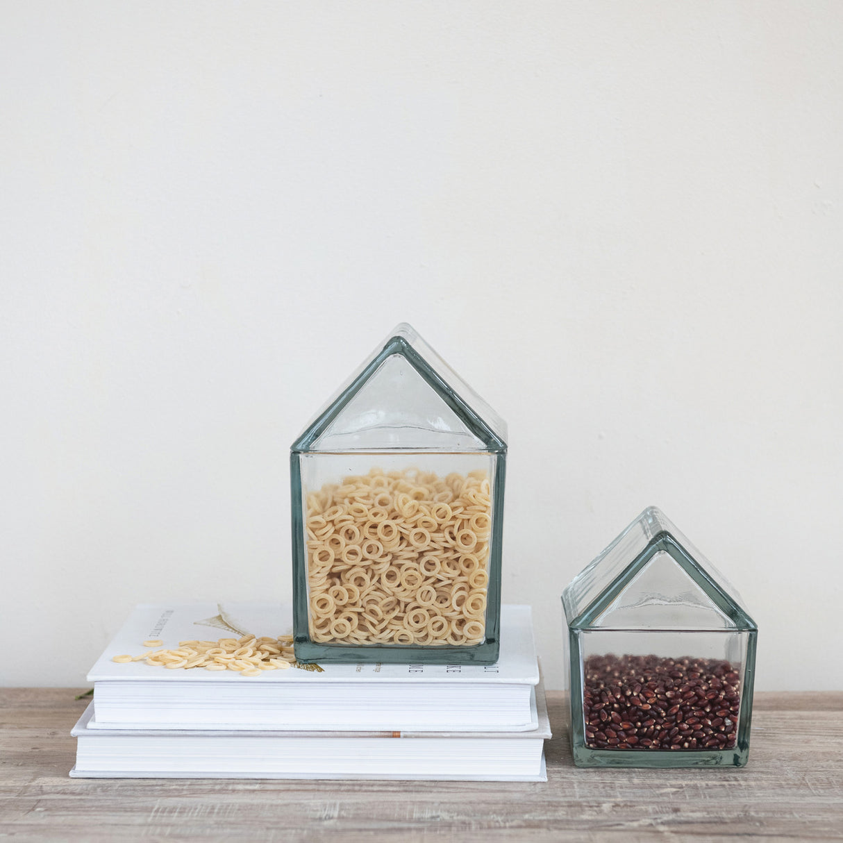 Recycled Glass House Shaped Storage Jar with Lid | 2 Sizes