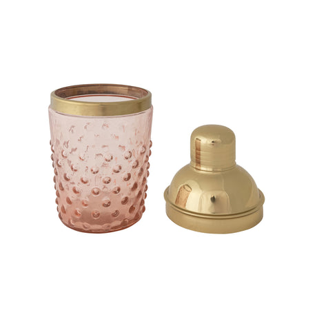 Gold Stainless Steel & Hand-Blown Pink Glass Hobnail Cocktail Shaker