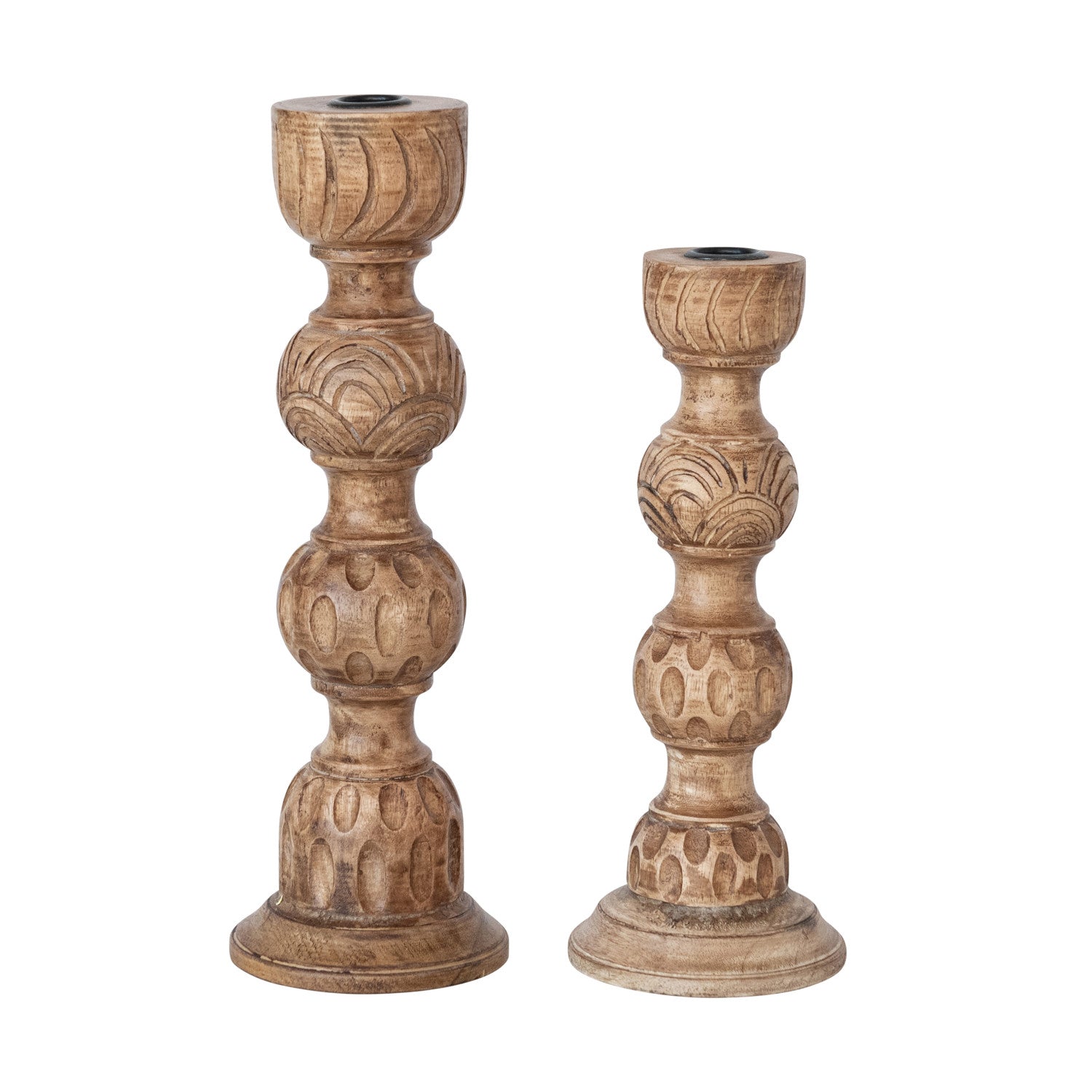 Hand-Carved Mango Wood Taper Candle Holder | 2 Sizes