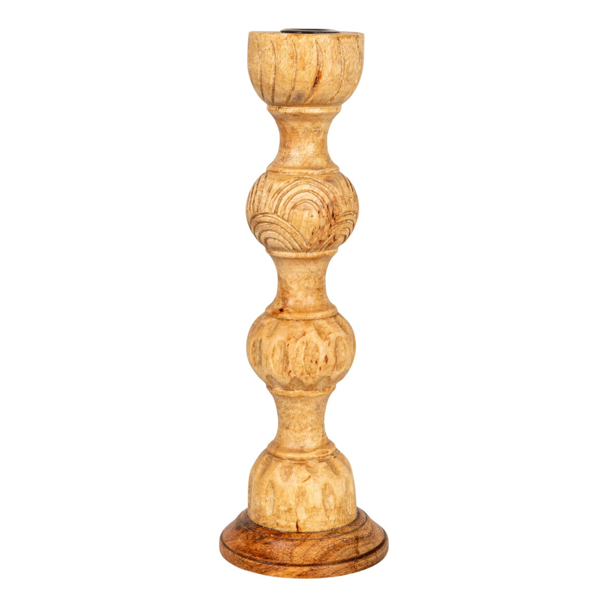 Hand-Carved Mango Wood Taper Candle Holder | 2 Sizes