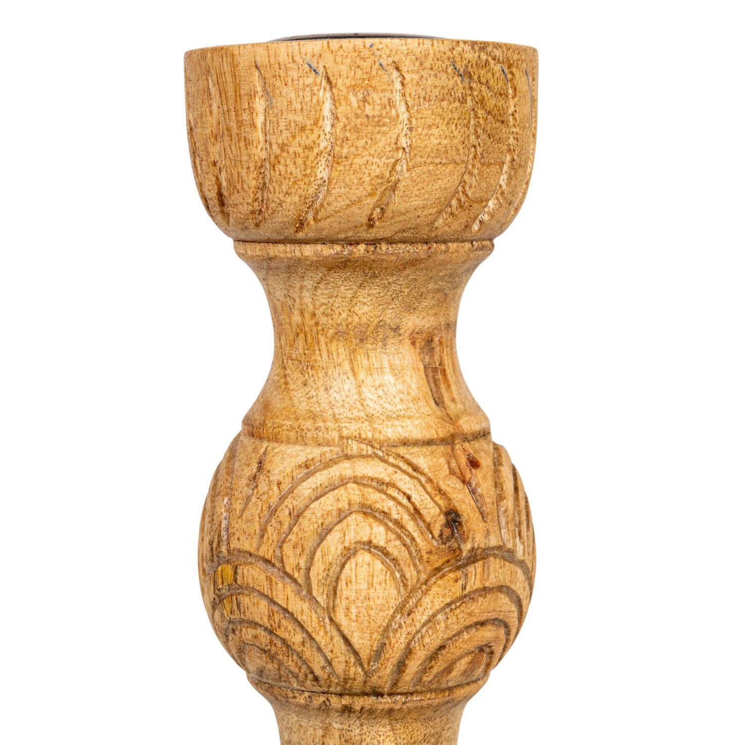 Hand-Carved Mango Wood Taper Candle Holder | 2 Sizes