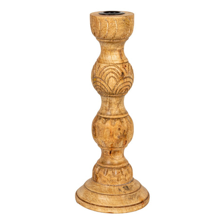 Hand-Carved Mango Wood Taper Candle Holder | 2 Sizes