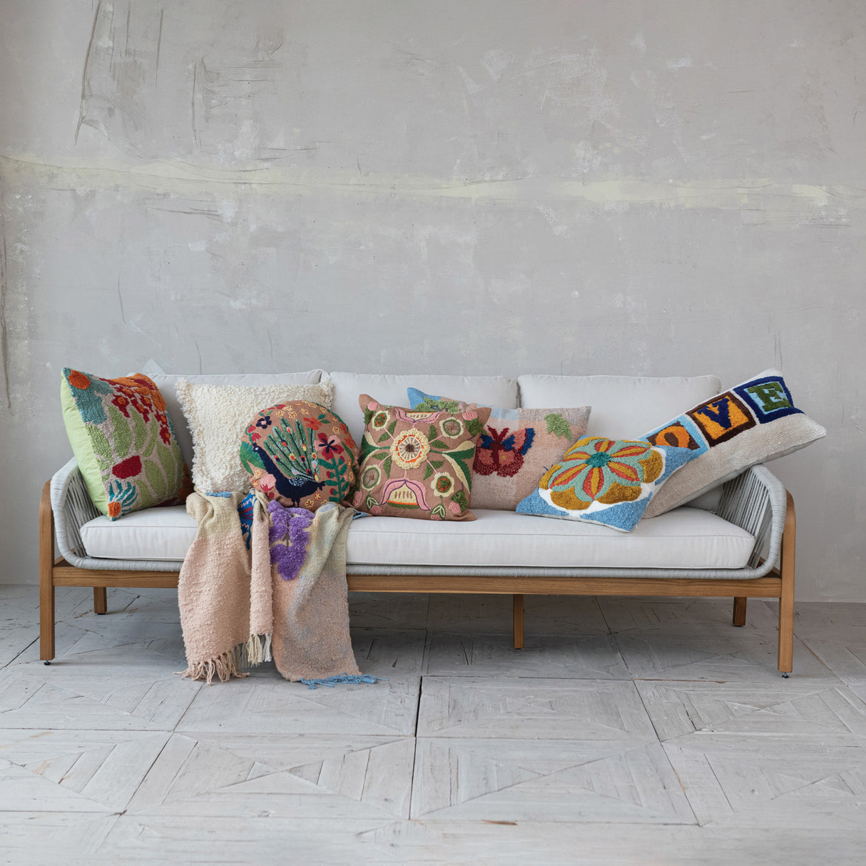 Vibrant Square Tufted Floral Throw Pillow | Indoor & Outdoor