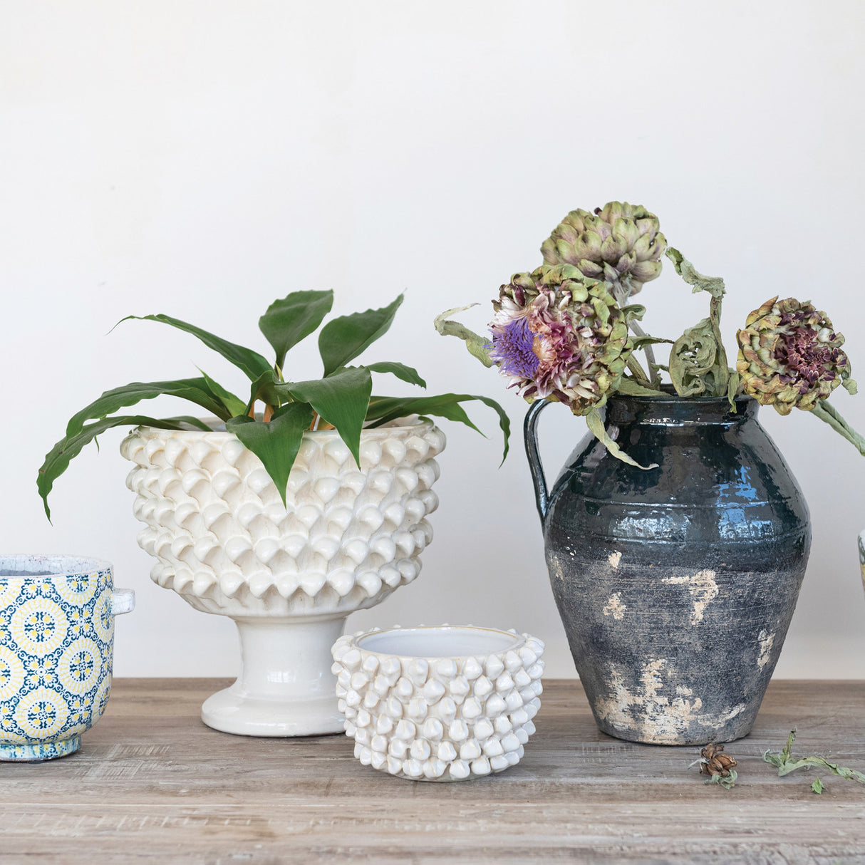 Distressed Reactive Glaze Terracotta Pitcher Vase