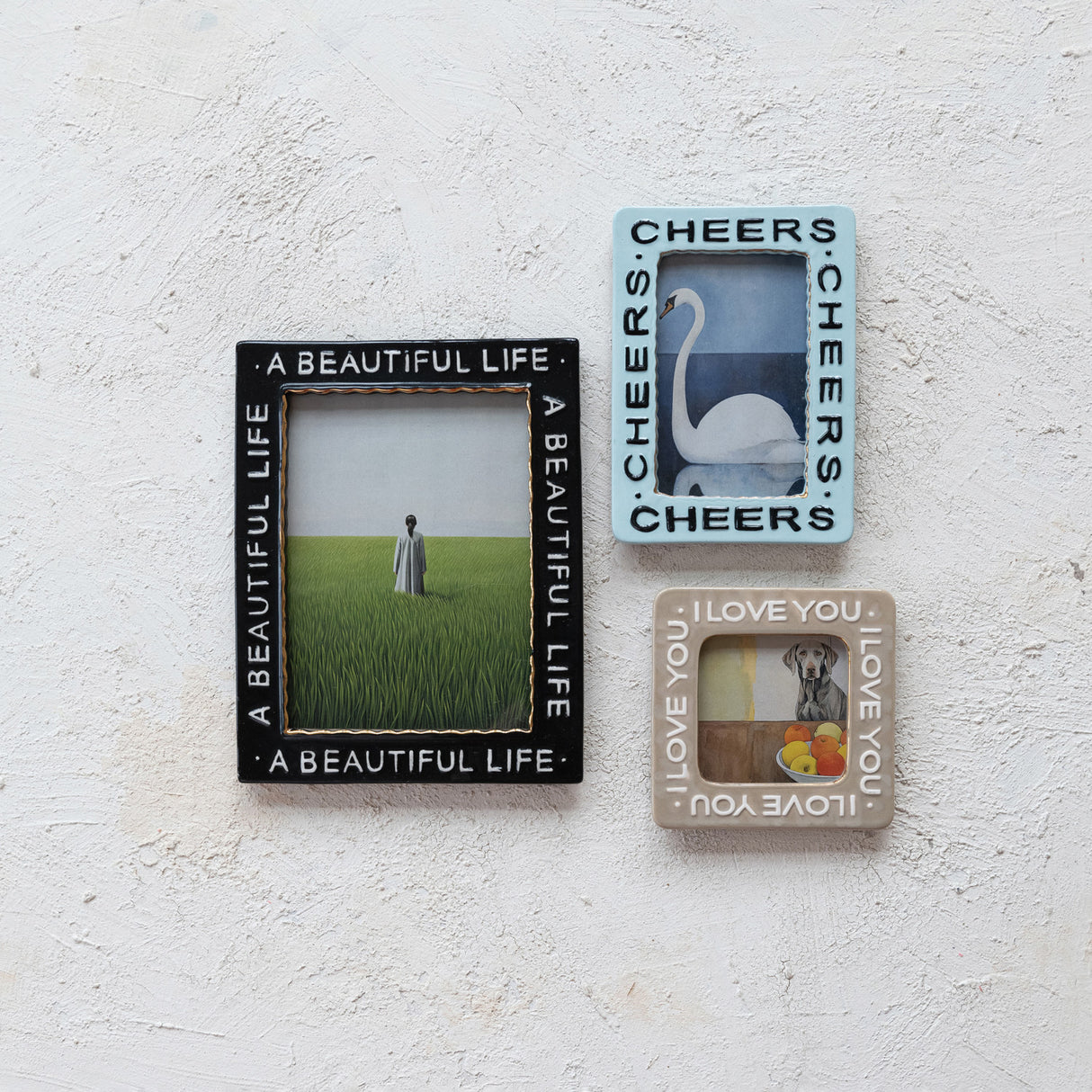 A Beautiful Life Embossed Stoneware Photo Frame – Black & White with Gold Accents