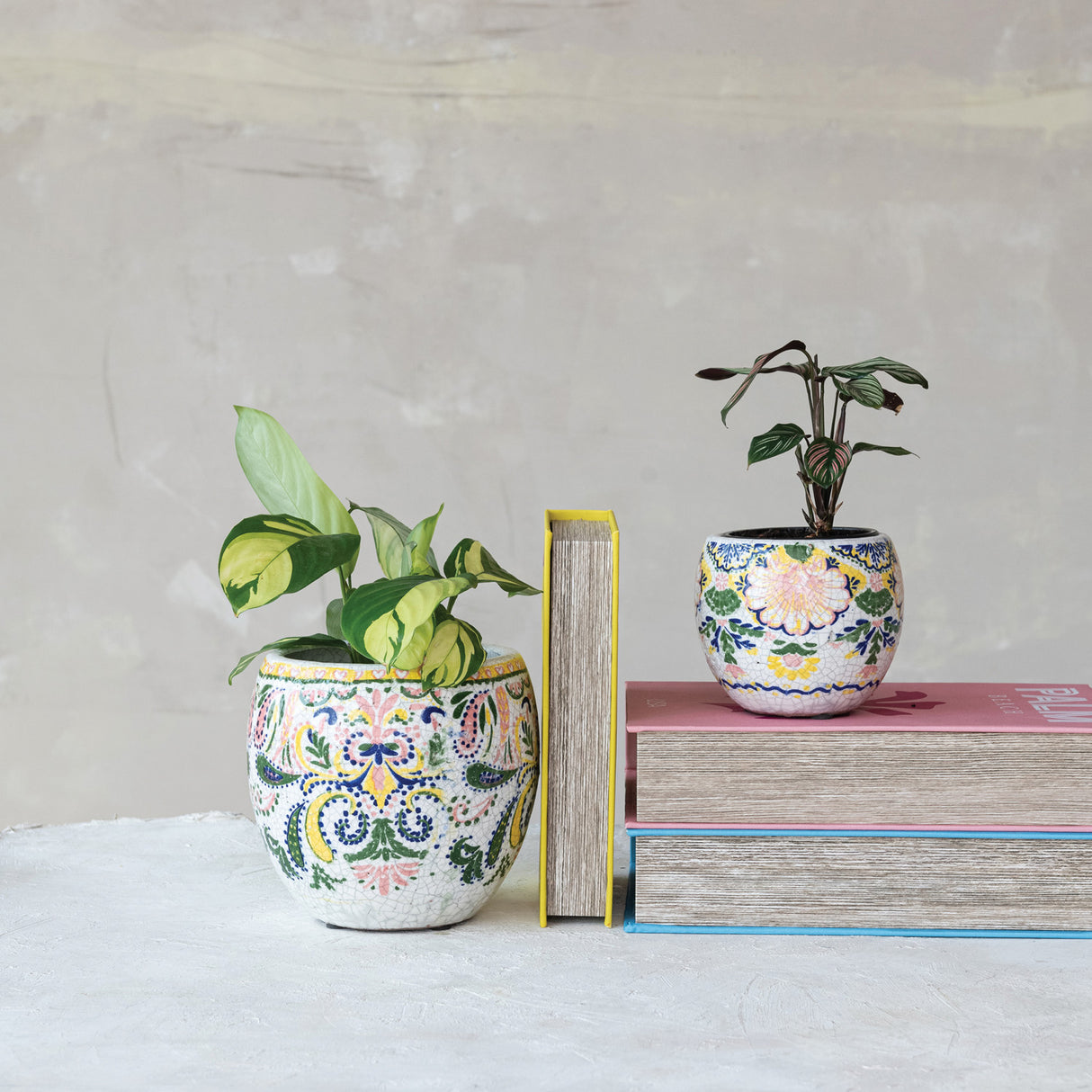 Crackle Glaze Floral Pattern Terracotta Planter | 2 Sizes