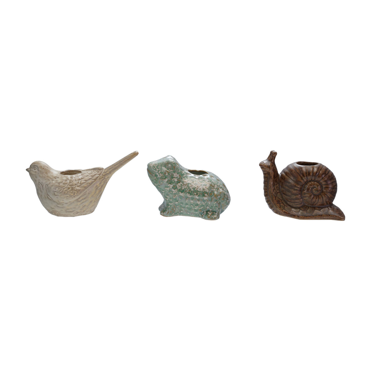 Snail, Bird & Frog Shaped Stoneware Taper Candle Holder | 3 Styles