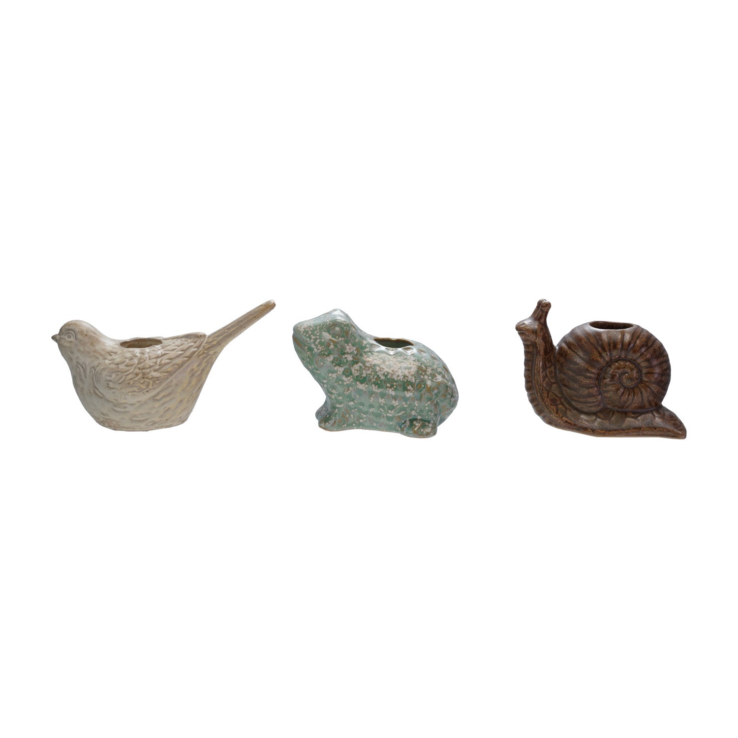 Snail, Bird & Frog Shaped Stoneware Taper Candle Holder | 3 Styles