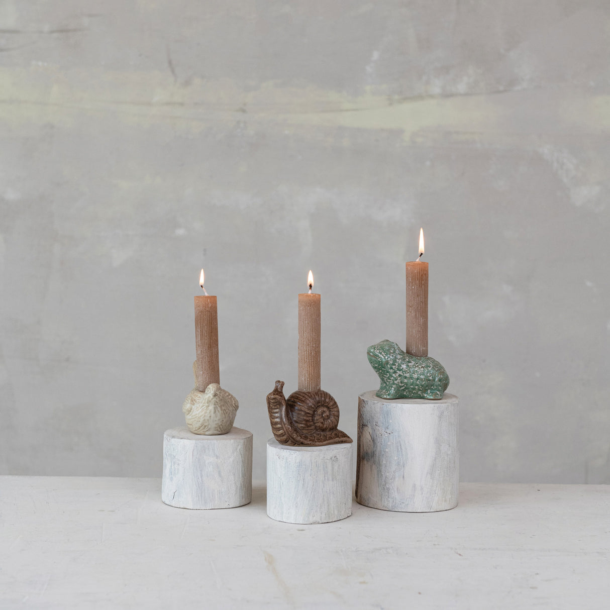 Snail, Bird & Frog Shaped Stoneware Taper Candle Holder | 3 Styles