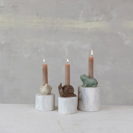 Snail, Bird & Frog Shaped Stoneware Taper Candle Holder | 3 Styles