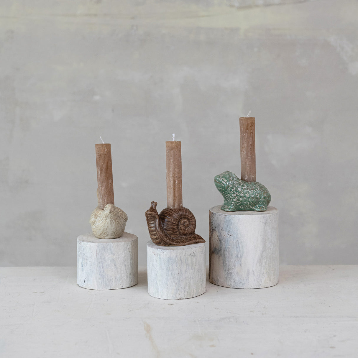 Snail, Bird & Frog Shaped Stoneware Taper Candle Holder | 3 Styles