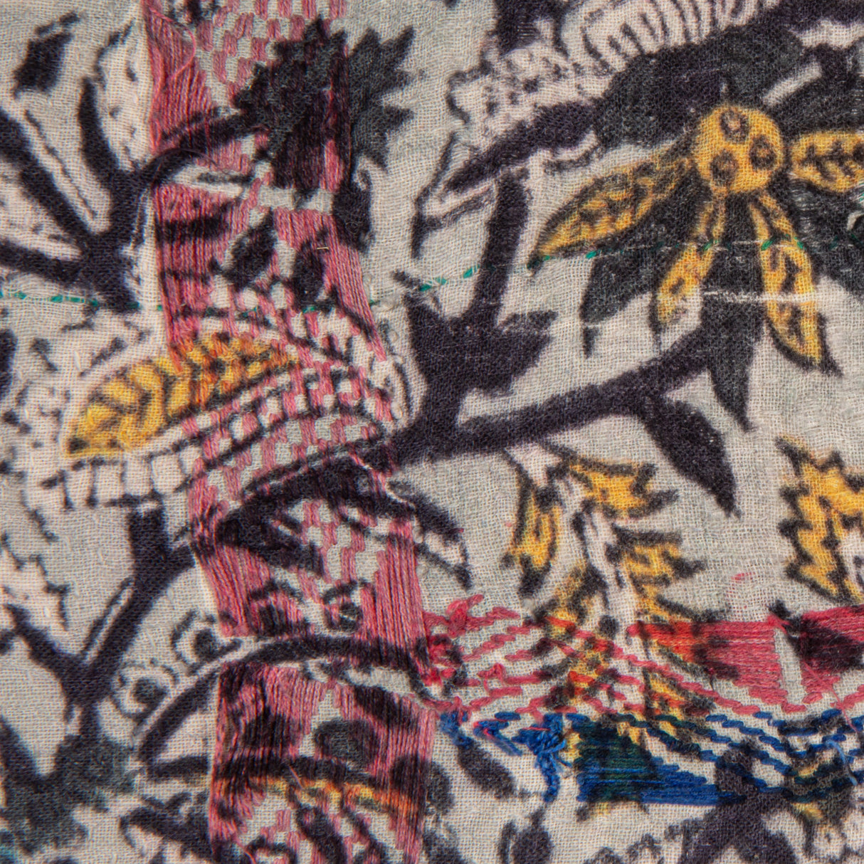 Hand-Embroidered Vintage Rali Quilt Kantha Lumbar Throw Pillow