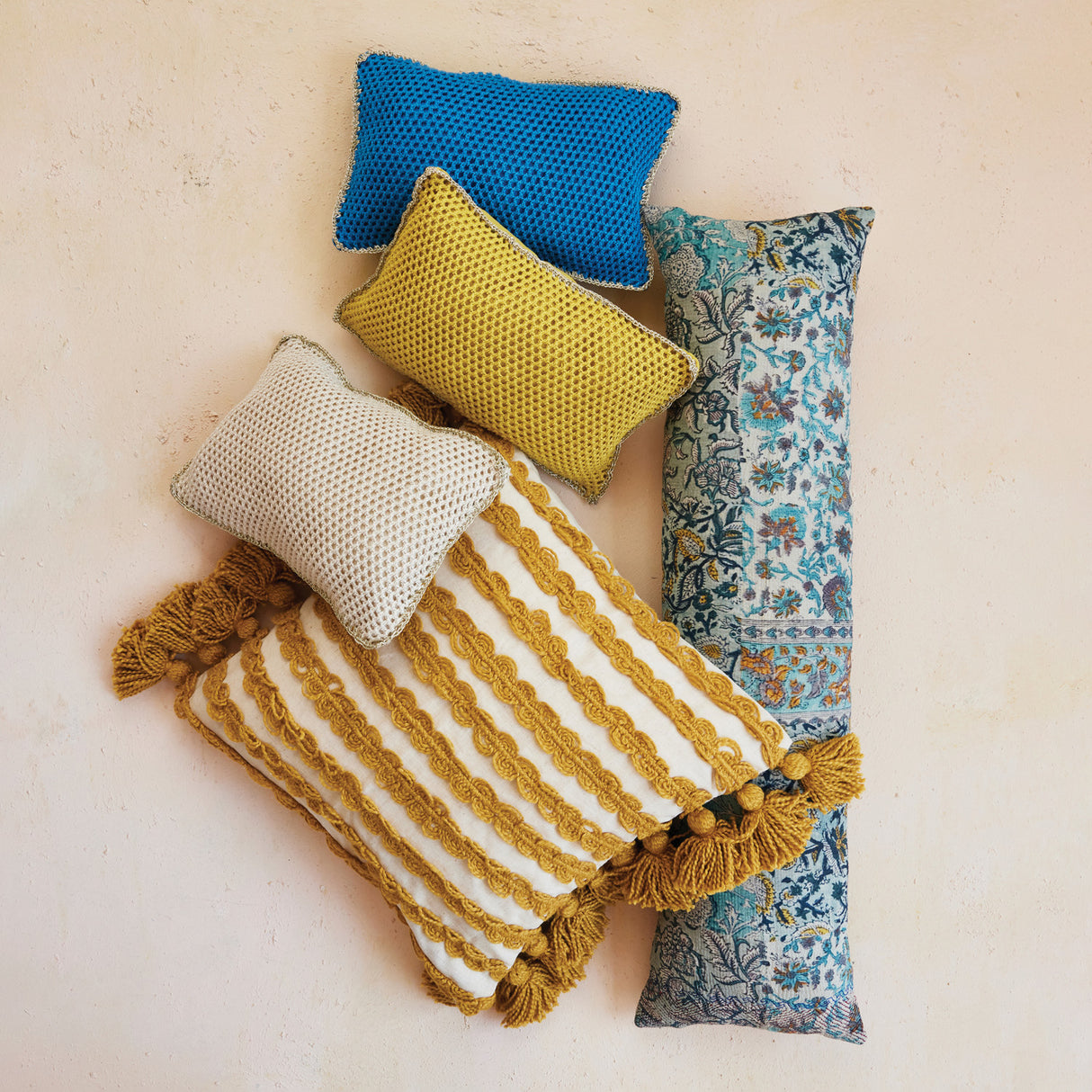 Hand-Embroidered Vintage Rali Quilt Kantha Lumbar Throw Pillow