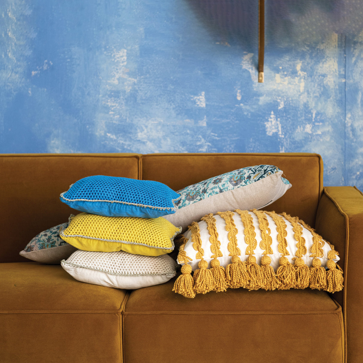 Hand-Embroidered Vintage Rali Quilt Kantha Lumbar Throw Pillow