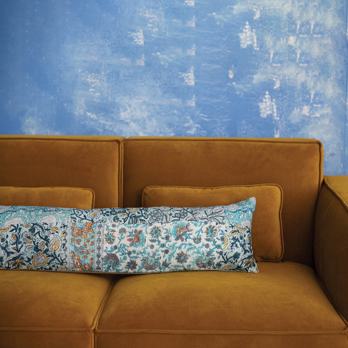 Hand-Embroidered Vintage Rali Quilt Kantha Lumbar Throw Pillow