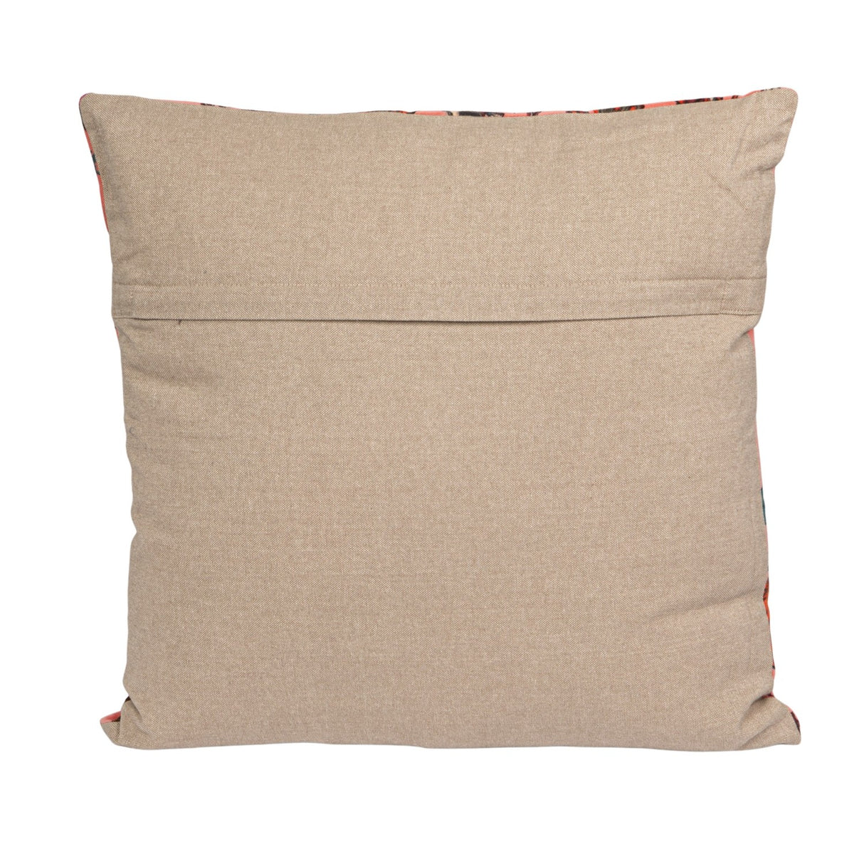 Square Floral Pink Velvet Throw Pillow with Chambray Back