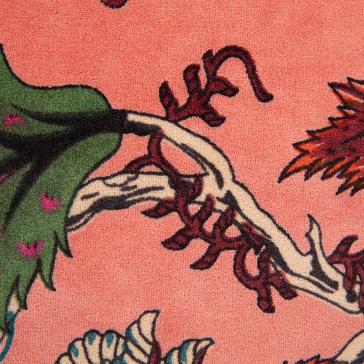 Square Floral Pink Velvet Throw Pillow with Chambray Back