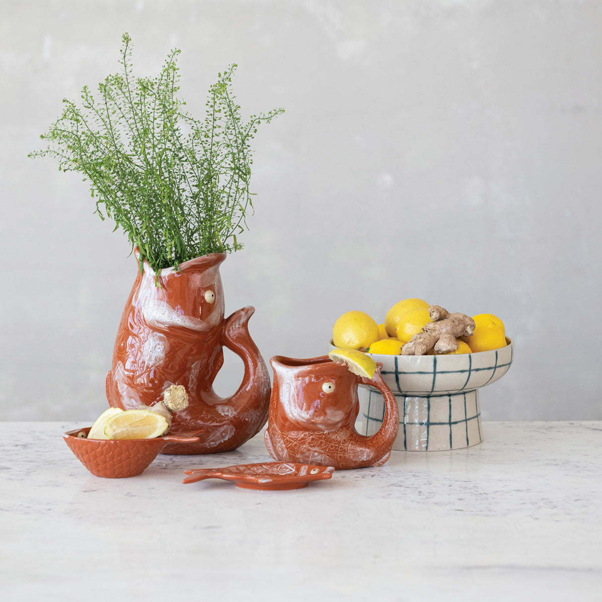 Ceramic Fish Shaped Pitcher with Reactive Glaze