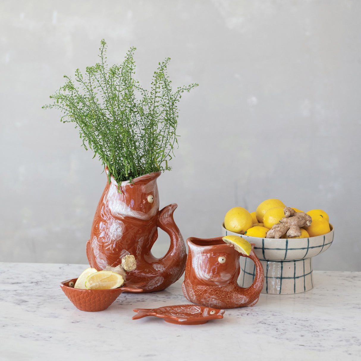 Ceramic Fish Shaped Pitcher with Reactive Glaze