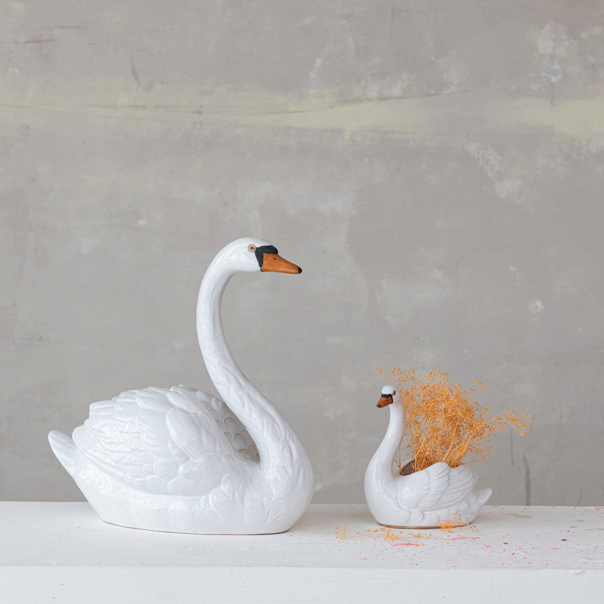 White Stoneware Ceramic Swan Figurine