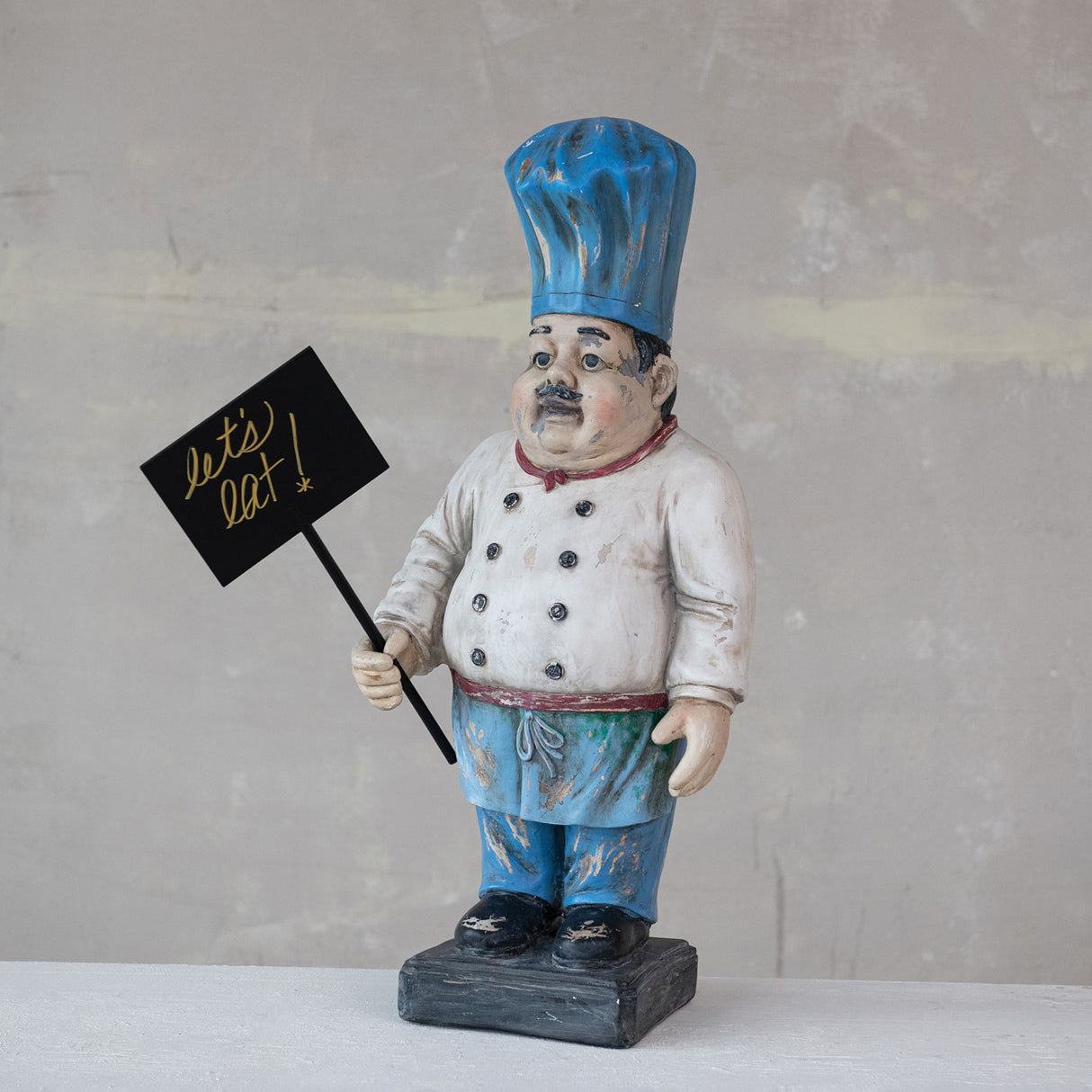 Vintage-Inspired Tabletop French Chef Statue with Chalkboard Sign