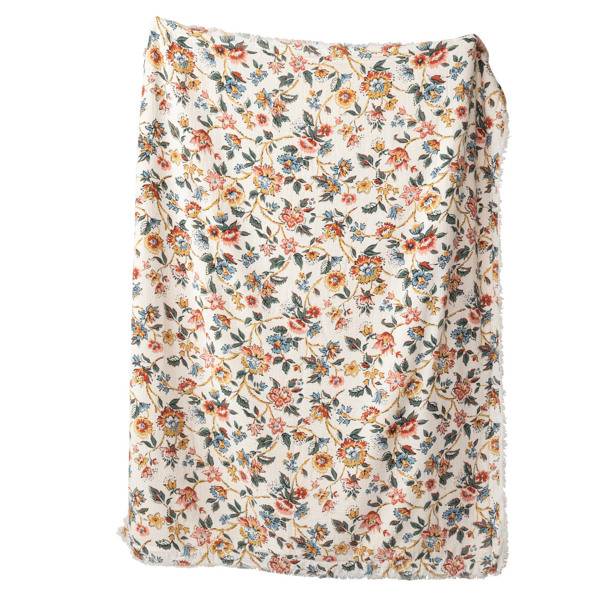 Floral Woven Cotton Throw Blanket with Sherpa Back
