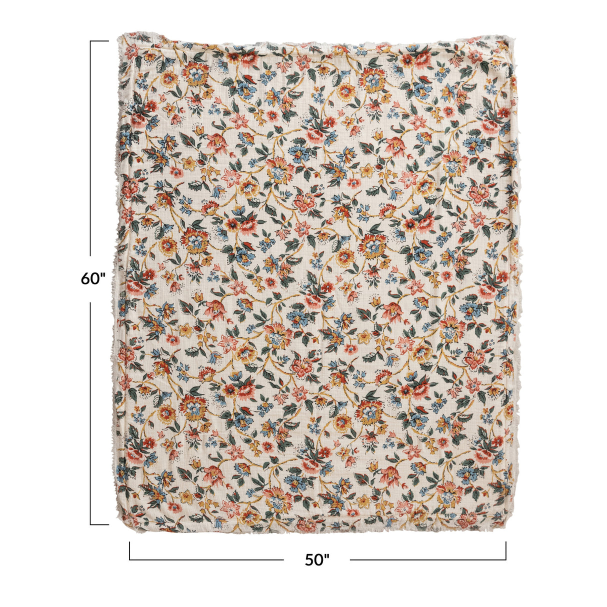 Floral Woven Cotton Throw Blanket with Sherpa Back