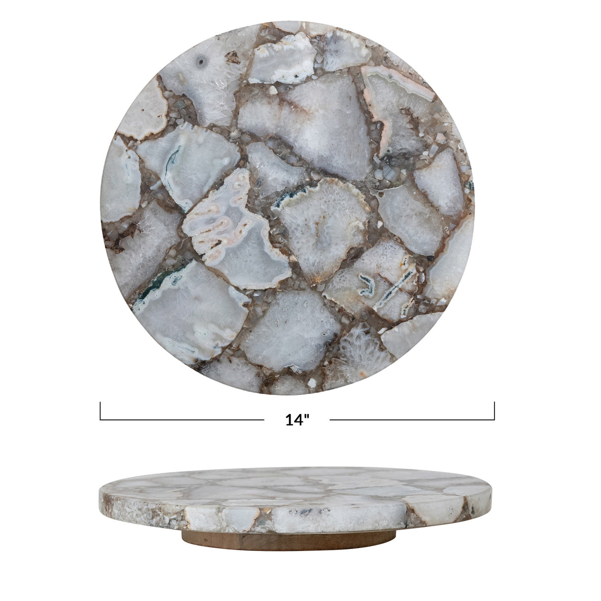 Natural Agate Lazy Susan with Mango Wood Base