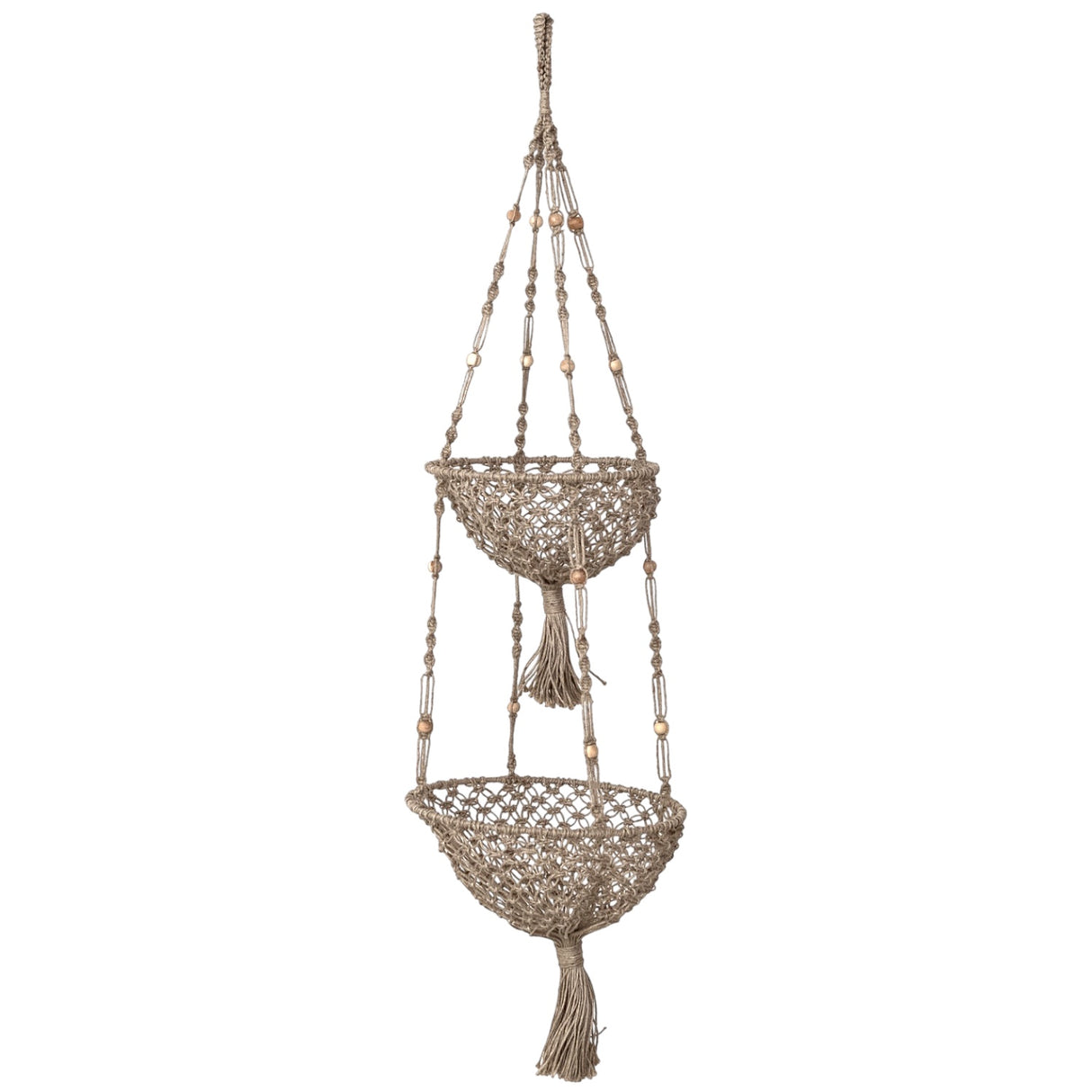 Hand-Woven Jute Macrame 2-Tier Hanging Basket