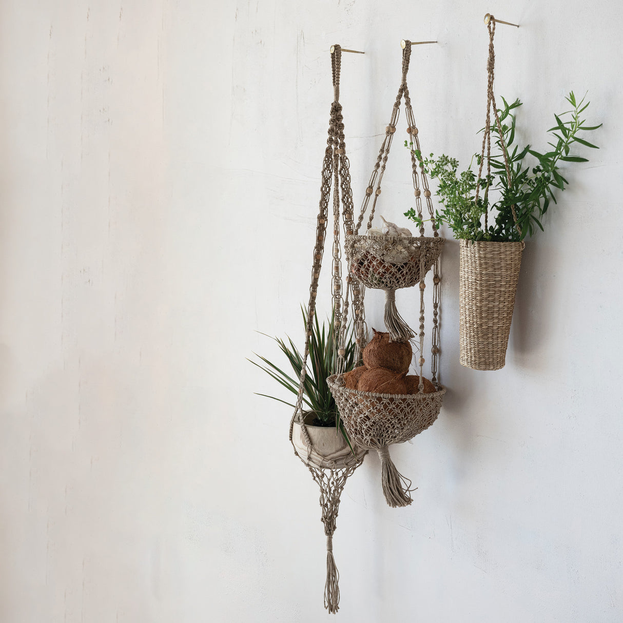 Hand-Woven Jute Macrame 2-Tier Hanging Basket