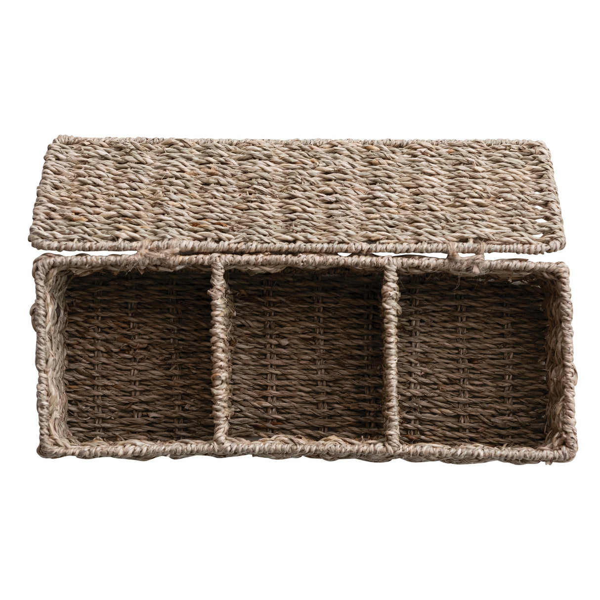 Handwoven Seagrass Storage Basket with Lid and Dividers
