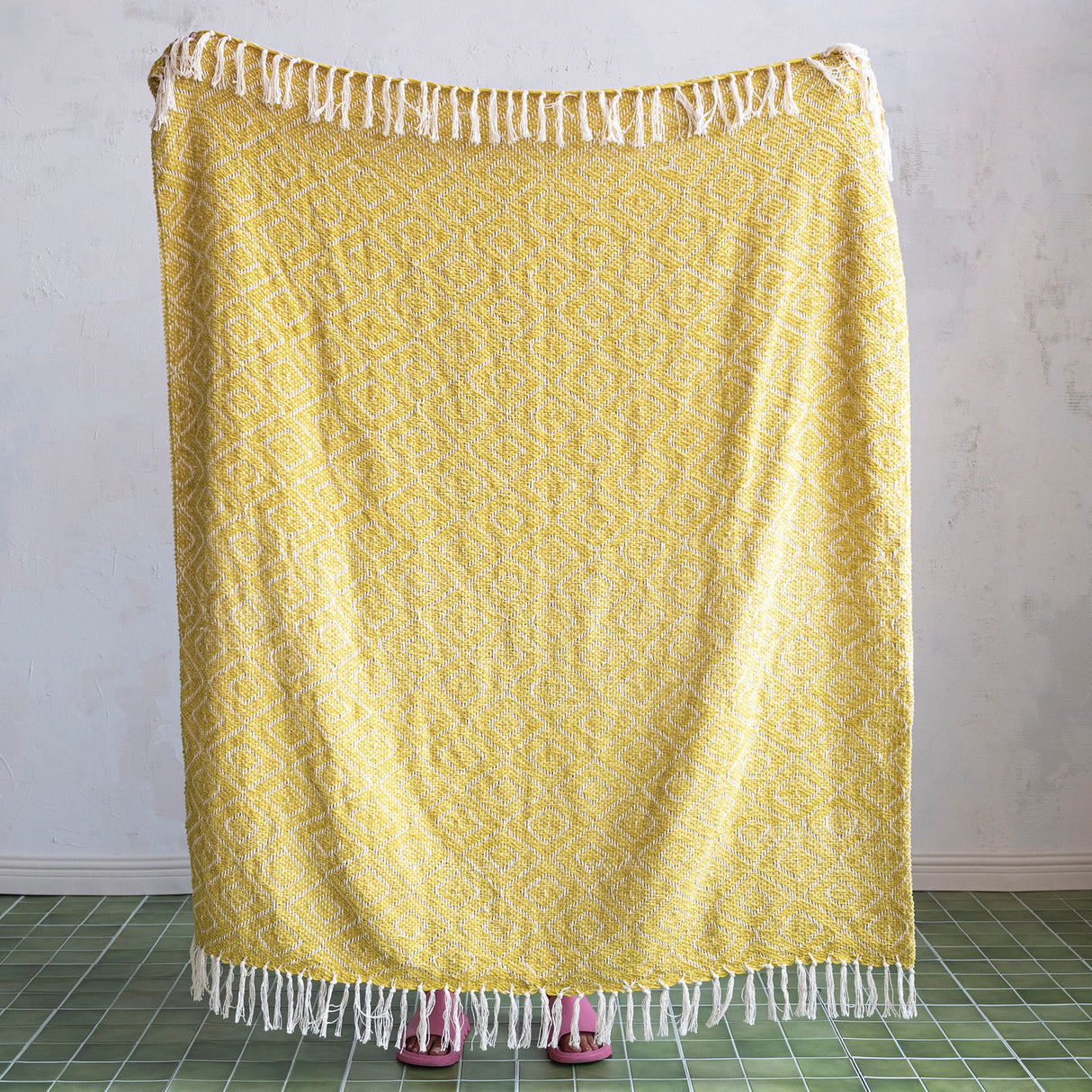 Chartreuse Diamond Chenille Throw Blanket