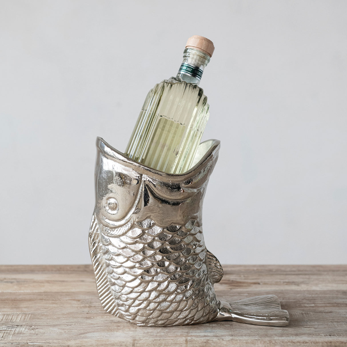 Aluminum Nickel Finish Fish Bottle Holder
