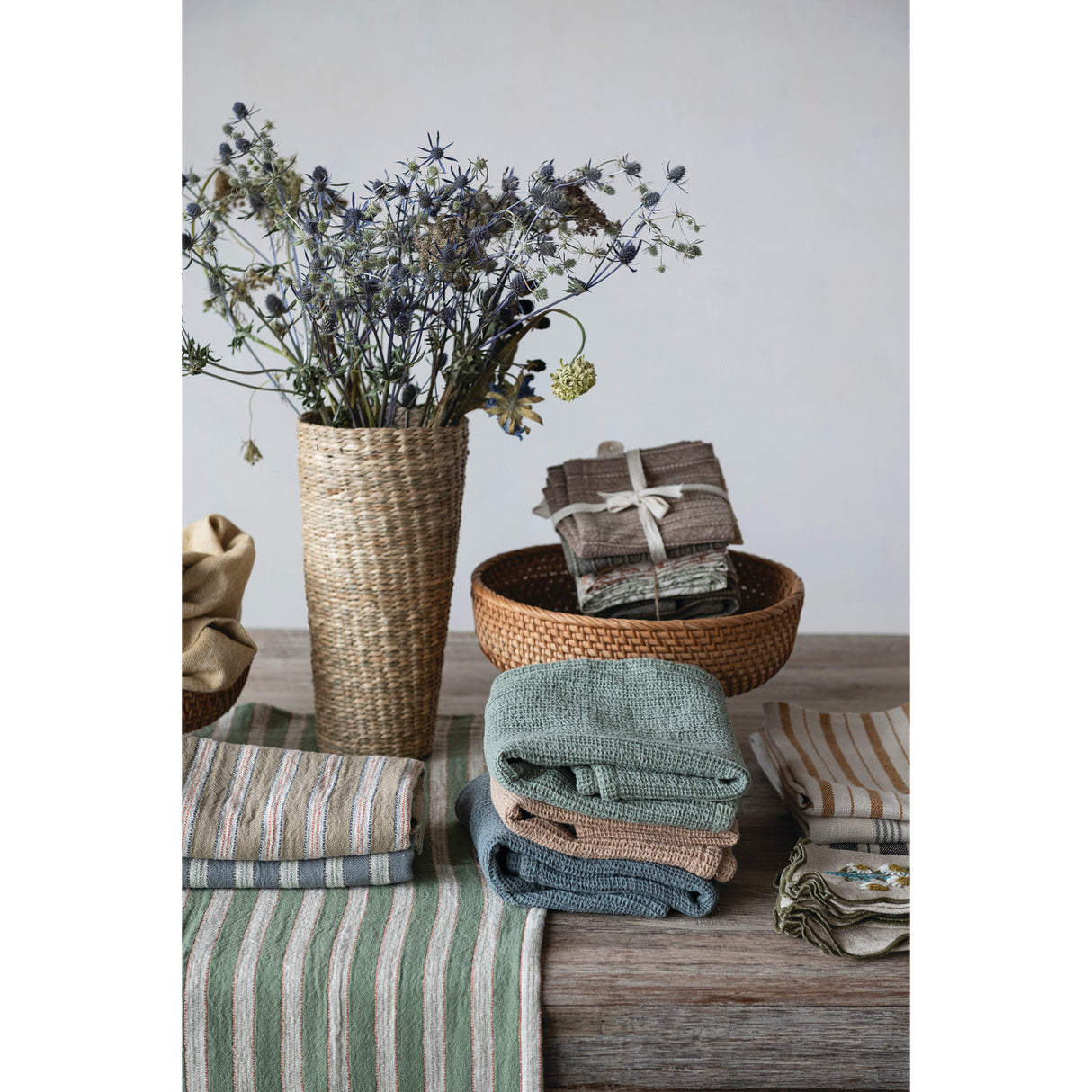 Stonewashed Cotton Striped Dish Cloth (Set of 3)
