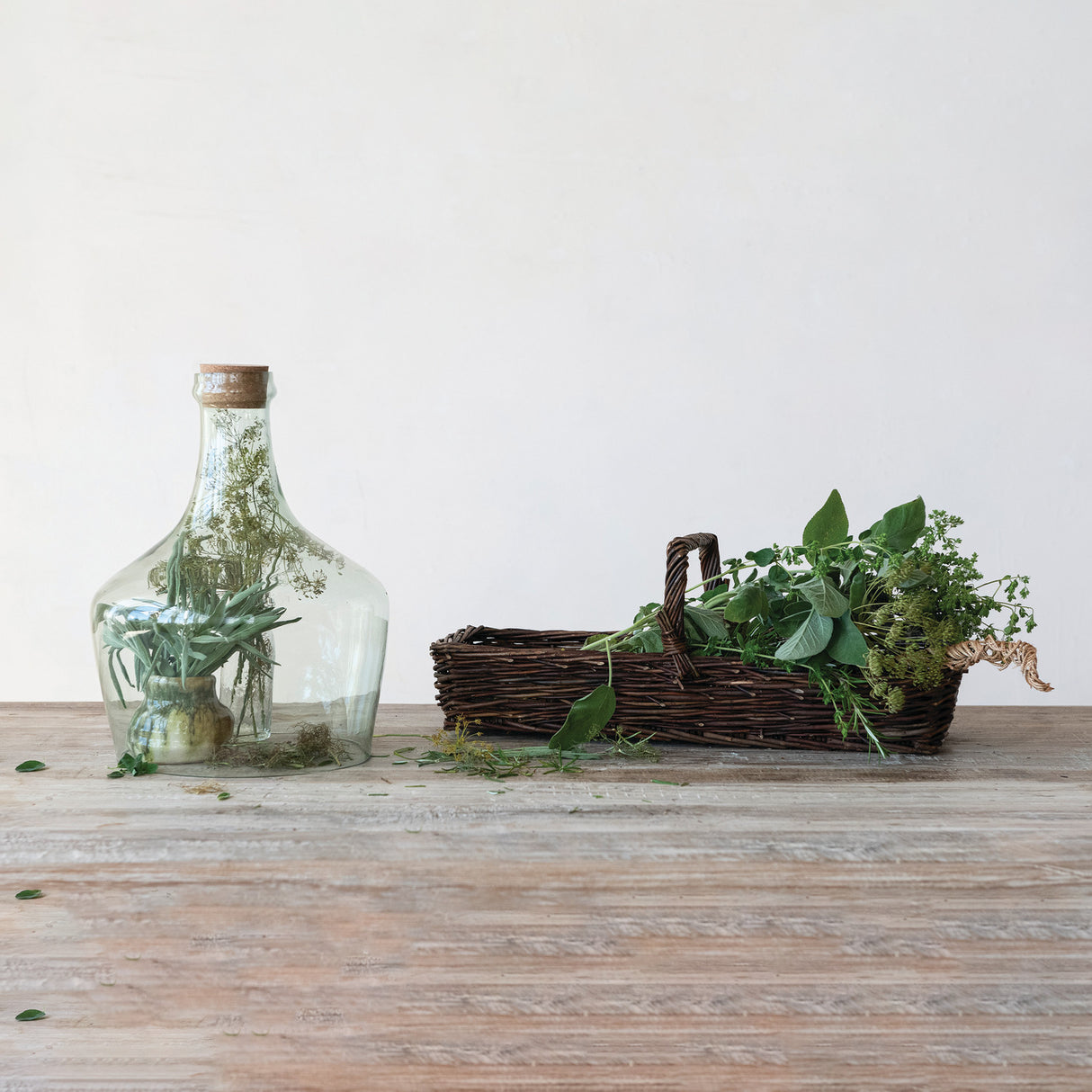 Hand-Woven Reed Market Basket with Handle